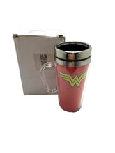Load image into Gallery viewer, Wonder Woman Travel Mug Logo Clear Handle Coffee Cup Spoontiques
