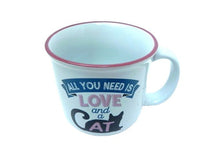 Load image into Gallery viewer, All You Need Is Love And A Cat Ceramic Camper Mug Coffee Cup - 14oz
