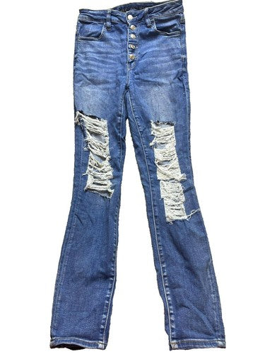 American Eagle Jeans Womens 10 (27x28) Destroyed Next Level Stretch Button Fly