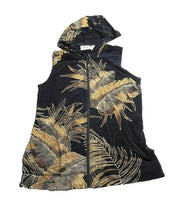 Load image into Gallery viewer, Chicos Vest Womens 0 Black AOP Palm Leaves Full Zip Hoodie Travelers Spandex USA
