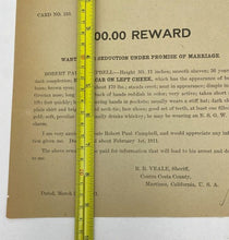 Load image into Gallery viewer, 1911 $100.00 Reward Wanted Poster Seduction Under Promise of Marriage
