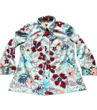 Load image into Gallery viewer, Vintage Floral Shirt Womens 18 Extra Large Aqua Button Up Boho Hippie Blouse 70s
