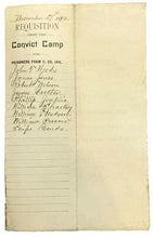 Load image into Gallery viewer, 1892 Convict Camp Requisition Jailer Prisoners Antique Ephemera
