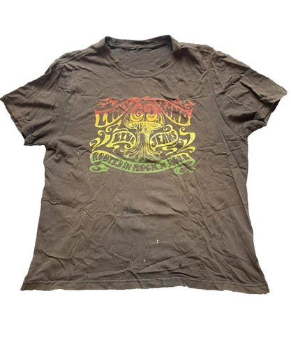 Lucky Brand Shirt Adult Large Brown Blue Jeans Rooted in Rock 'N Roll Mens