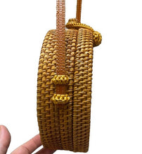 Load image into Gallery viewer, Straw Purse Round Box Bow Linen Lining Boho Festival Crossbody
