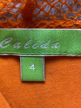 Load image into Gallery viewer, Panda Land Shirt Womens 4 Orange 1/2 Zip Hooded Fishnet Sequins Beaded Calida
