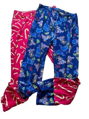 Lot of 2 Pajama Pants Womens Large Pink Blue Fleece Disney AOP Eeyore Candy Cane