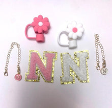 Load image into Gallery viewer, Stanley Cup Accessories Silicone Straw Cover Initial Charm Chenille Letter N 6pc
