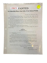 Load image into Gallery viewer, 1908 Wanted Poster Embezzling from Collier &amp; Son $250,000 Reward Antique
