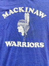 Load image into Gallery viewer, Vintage Mackinaw Warriors Shirt Womens Small Blue Single Stitch Indian Head 80s
