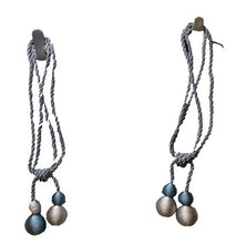 Load image into Gallery viewer, Lot of 2 Drapery Tie Backs Blue and Silver Statement Tassels Hardware NEW
