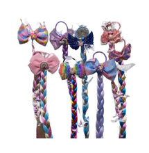 Load image into Gallery viewer, Hair Extensions 16 Pack Clip-in Colorful Braids Bows Ties Party Sleepover NEW
