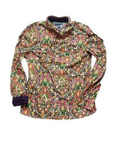 Load image into Gallery viewer, Tommy Hilfiger Shirt Womens Large Green Pink Geometric Floral Contrast Cuffs
