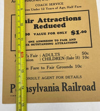 Load image into Gallery viewer, 1934 Pennsylvania Railroad Advertisement Chicago World's Fair Cardstock
