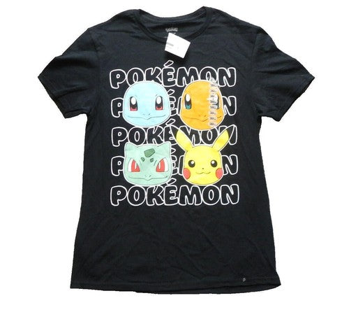 Pokemon Shirt Womens Small Pikachu Bulbasaur Charmander Squirtle Face Ladies NWT