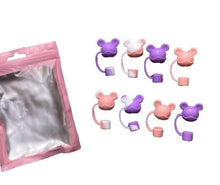 Load image into Gallery viewer, Straw Toppers Pink Purple Swirl Bears Reusable Cover Cap Tumbler Drinking 8 Pack
