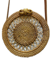 Load image into Gallery viewer, Straw Purse Round Box Bow Linen Lining Boho Festival Crossbody
