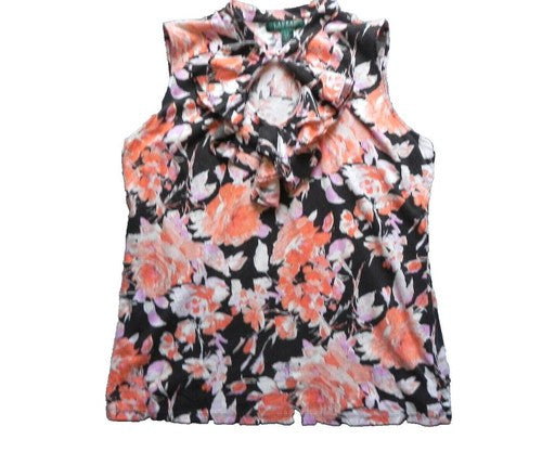 Lauren Ralph Lauren Shirt Womens Lage Cut Out Allover Print Flower Tank Blouse