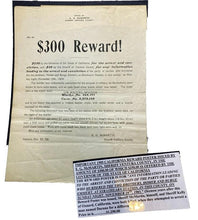 Load image into Gallery viewer, 1905 Reward Poster Wanted Double Murder Arrest Conviction Antique Watch Ephemera

