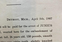 Load image into Gallery viewer, 1907 Wanted Poster Embezzlement Photo Antique Ephemera
