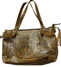 Load image into Gallery viewer, Labrado Leather Purse Tooled Cognac Brown Convertible Crossbody Western Bag
