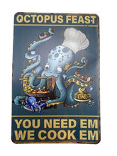 Load image into Gallery viewer, Octopus Feast Tin Sign 8x12 Rustic Vintage Style Metal Poster NEW

