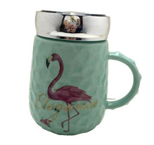 Load image into Gallery viewer, Flamingo Coffee Cup Mug with Lid Soup Mint Green NIB
