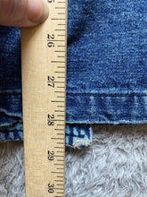 Load image into Gallery viewer, Vintage Denim Jacket Womens 3X Blue Jean Hand Painted Shoulder Pads Flower Lady
