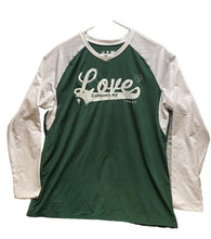Load image into Gallery viewer, Love Conquers All Shirt Women Extra Large Green Alleson Athletic Raglan Ladies
