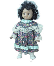 Load image into Gallery viewer, Vintage Brinns Porcelain Doll Black Curly Hair Floral Dress Soft Body - 13" tall
