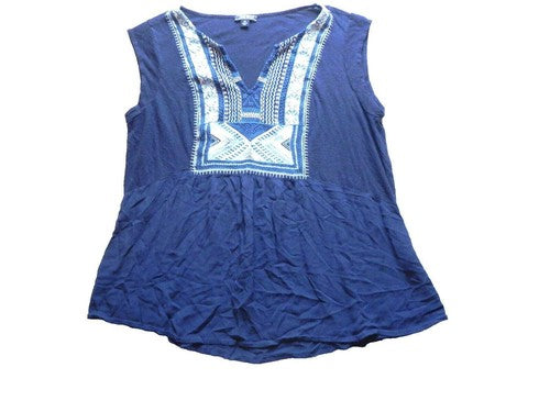 Lucky Brand Shirt Womens 1X Sleeveless Flowy Blouse Embroidered Bib Casual Lady