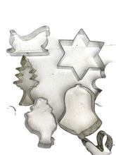 Load image into Gallery viewer, Vintage Cookie Cutter Lot of 15 Holiday Santa Christmas Tree Bell Metal Tin
