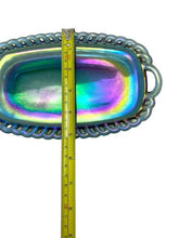Load image into Gallery viewer, Vintage Carnival Glass Butter Tray Iridescent Blue Rainbow Trinket Dish
