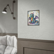 Load image into Gallery viewer, Whimsical Patchwork Baby Dragon Art Print – Cute Big-Eyed Fantasy Animal Poster
