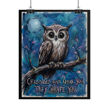 Load image into Gallery viewer, "Challenges Don't Break You" Horned Owl Wall Art | Inspirational Bird Print

