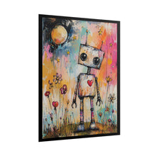 Load image into Gallery viewer, Cute Robot Art Poster – Whimsical Heart Robot in Colorful Floral Night
