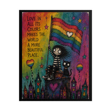 Load image into Gallery viewer, "Love In All Its Colors" Pride Art | Whimsical Character Rooftop Poster
