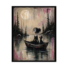Load image into Gallery viewer, Rolled Poster — Whimsical Gothic Girl and Cat Boat Art Print

