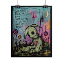 Load image into Gallery viewer, Rolled Poster — Cute Goth Bunny Art Print with Quote “Life Will Knock You Down…”
