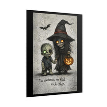 Load image into Gallery viewer, Halloween Poster — Cute Creepy Witch &amp; Zombie Art with “In darkness, we find each other.”
