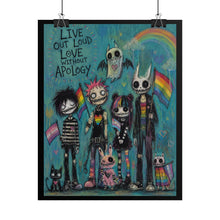 Load image into Gallery viewer, Gothic Emo Empowerment Pride Poster - "Live Out Loud, Love Without Apology"
