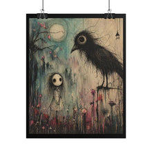 Load image into Gallery viewer, Gothic Crow &amp; Girl Art Poster — Dark Whimsical Rolled Print

