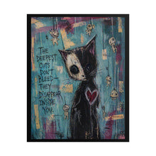 Load image into Gallery viewer, Rolled Poster — Gothic Cat Art Print with Quote “The Deepest Cuts Don’t Bleed”
