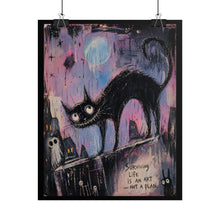 Load image into Gallery viewer, Surviving Life Cat Art Poster — Whimsical Gothic Rolled Wall Art
