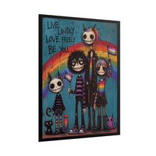Load image into Gallery viewer, Emo Monster Pride Art Print - "Live Loudly, Love Freely, Be You" Rainbow Wall Decor
