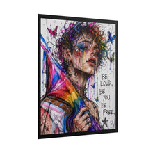 Load image into Gallery viewer, "Be Loud Be Free" Pride Art | Fine Line Sketch Rainbow Cape Poster

