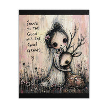 Load image into Gallery viewer, Rolled Poster — "Focus on the Good and the Good Grows" Cute Girl &amp; Deer Nursery Art Print
