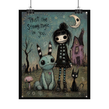 Load image into Gallery viewer, Rolled Poster — “Midnight Muse” Goth Girl with Black Cats Art Print
