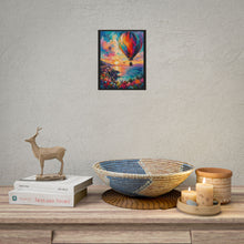 Load image into Gallery viewer, Vibrant Hot Air Balloon Coastal Sunset Poster - Colorful Seaside Village Wall Decor
