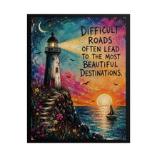 Load image into Gallery viewer, "Beautiful Destinations" Lighthouse Motivational Poster – Ocean Quote Wall Art Print
